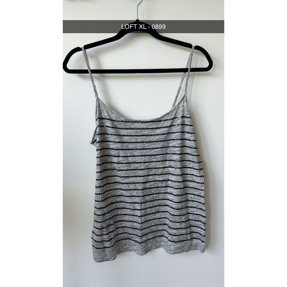 LOFT Womens XL Gray Heathered Sequin Striped Spaghetti Strap Camisole Tank Top